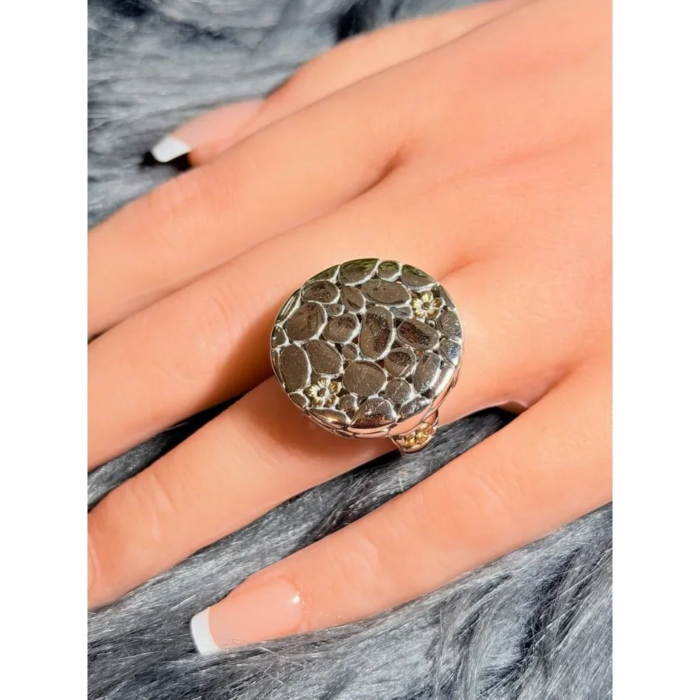 Silver Dot with Gold‎ Flower Ring